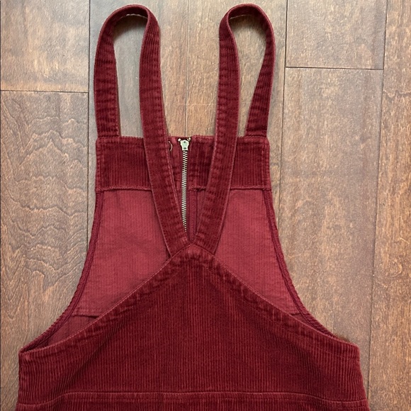 Burgundy Wide Wale Corduroy Overall Mini Dress, Size Medium - Picture 7 of 9